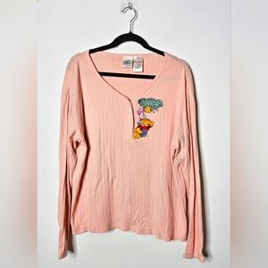 VTG DISNEY embroidered POOH‎ PIGLET Peach Longsleeve Top Cartoon Y2K Womens XL